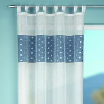 Rideau à pattes avec bande de couleur - Bleu - Polyester - Home Maison