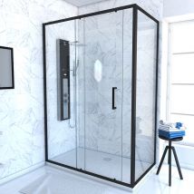 Pack paroi Factory coulissante + paroi retour - Noir Mat - 140 cm retour 80 - Aluminium/Verre - Home Maison