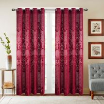 Paire de voilages aux motifs romantiques - Rouge - Polyester - Home Maison