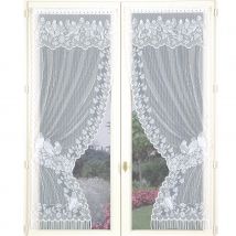 Paire de rideaux "Bonne-Femme" dentelle et franges - Blanc - Polyester - Home Maison