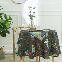 Nappe ronde et enduite à l'esprit bucolique - Gris - Polyester - Home Maison