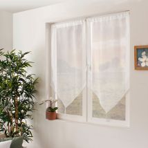 Paire de petits voilages en pointe avec pompon - Blanc - 60x120 cm - Polyester - Home Maison