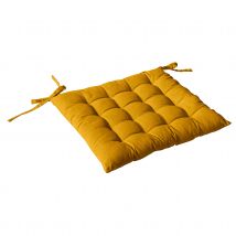Galette de chaise piquée 16 points en coton et nouettes - Jaune moutarde - 38x38 cm - Coton - Home Maison