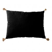 Coussin avec pompons en jute - Noir - Jute/Coton - Home Maison