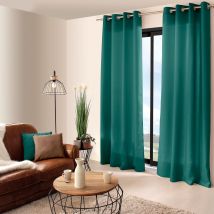 Rideau uni à oeillets - Vert emeraude - Polyester - Home Maison
