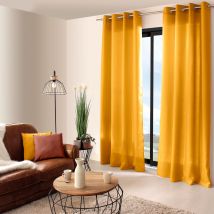 Rideau uni à oeillets - Jaune moutarde - Polyester - Home Maison