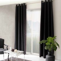 Rideau uni occultant "natté" - Noir - Polyester/Occultant - Home Maison