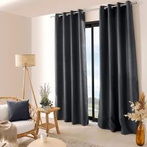 Rideau occultant uni et fileté - Gris - Polyester - Home Maison