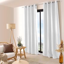 Rideau occultant uni et fileté - Blanc - Polyester/Occultant - Home Maison