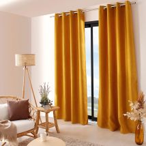 Rideau occultant uni et fileté - Jaune moutarde - Polyester/Occultant - Home Maison