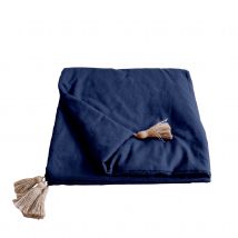 Edredon Panama avec pompons en jute - Bleu Marine - Coton - Home Maison