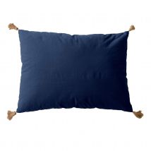 Coussin avec pompons en jute - Bleu - Jute/Coton - Home Maison