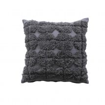 Coussin déhoussable aux broderies - Effet laine - Gris Foncé - 40x40 cm - Polyester/Coton - Home Maison