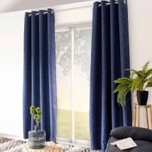 Rideau uni occultant "natté" - Bleu - Polyester/Occultant - Home Maison