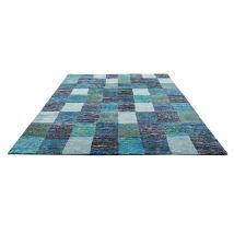 Tapis avec - Effet Patchwork de Matières - Turquoise - Jute - Home Maison