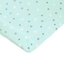 Drap housse imprimé étoiles multicolores - Bleu azur - Coton - Home Maison