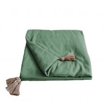 Edredon Panama avec pompons en jute - Vert - Coton - Home Maison