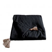 Edredon Panama avec pompons en jute - Noir - Coton - Home Maison