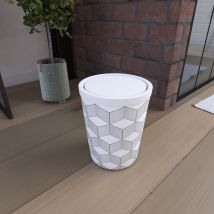 Poubelle imprimée géométrie avec couvercle oscillant - Blanc - Métal - Home Maison