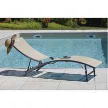 Lot de 2 Bains de soleil Bahia - Beige - Métal/Polyester - Home Maison