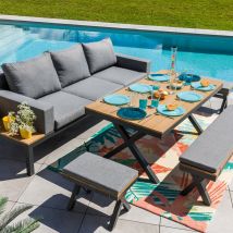 Salon bas détente/repas de 8 places - Naturel - Aluminium/Bois - Home Maison