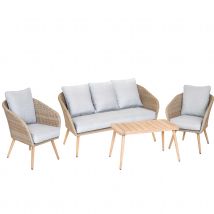 Salon détente pour 4 ou 5 personnes en résine tressée - Beige - Métal/Résine - Home Maison