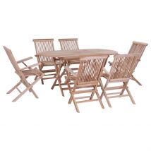 Salon de jardin pliable 7 pièces - Marron Brun - 160x80x75 cm - Bois - Home Maison