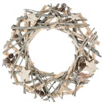 Couronne décorative en bois - Blanc - Polyester/Bois - Home Maison