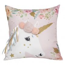 Coussin licorne et pompons - Rose Clair - Polyester - Home Maison