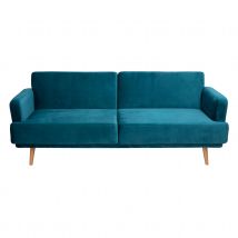 Canapé convertible 3 places en velours - Bleu Canard - 214x86x83 cm - Velours - Home Maison