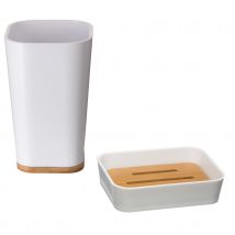 Duo d'accessoires de salle de bains - Blanc - Bambou - Home Maison