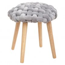 Tabouret déco en tricot de velours - Gris clair - Velours - Home Maison