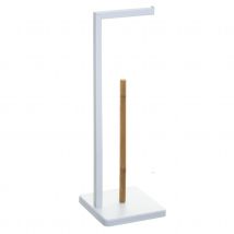 Dérouleur et réserve de papier wc - Blanc - Métal/Bambou - Home Maison