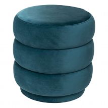 Pouf rond en velours - Bleu Canard - Velours - Home Maison
