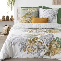 Parure de couette imprimée jungle dorée - Blanc - Coton - Home Maison