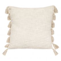 Coussin gypsy avec pompons - Blanc - Coton - Home Maison