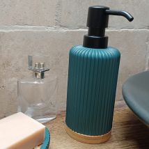 Distributeur à savon strié - Bleu - Polyester/Bambou - Home Maison