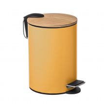 Poubelle colorée avec couvercle en bambou - Jaune moutarde - Métal/Bois - Home Maison