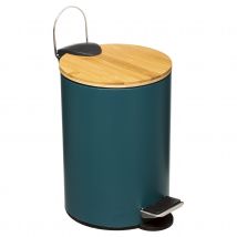 Poubelle colorée avec couvercle en bambou - Bleu Pétrole - 3 L - Métal/Bois - Home Maison