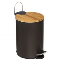 Poubelle colorée avec couvercle en bambou - Noir - Métal/Bois - Home Maison