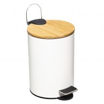 Poubelle colorée avec couvercle en bambou - Blanc - Métal/Bois - Home Maison
