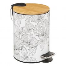Poubelle à pédale esprit floral - Blanc - 3 L - Métal/Bois - Home Maison