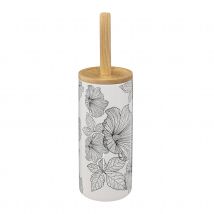 Brosse wc à l'esprit floral - Blanc - Céramique/Bois - Home Maison