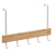 Porte serviette de porte 5 patères - Blanc - Métal/Bambou - Home Maison