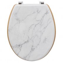 Abattant WC bois - - Effet marbre - Blanc - Bois - Home Maison