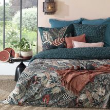 Parure de lit aux feuillages automnaux - Bleu Canard - Coton - Home Maison