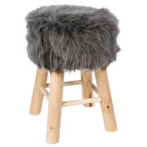 Tabouret avec assise en fourrure - Gris clair - Fourrure - Home Maison
