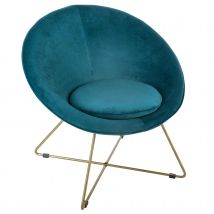 Fauteuil en velours esprit sixties - Bleu Canard - Métal/Velours - Home Maison