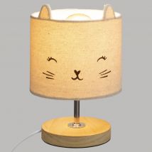 Lampe avec abat jour chat - Gris clair - Ø 15xh. 13.1 cm - Polyester/Bois/Lin - Home Maison