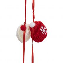 Guirlande à petits bonnets rouges et blancs - Rouge - Polyester - Home Maison